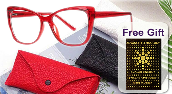Ladies Cat Eye frame with gold temple and plano anti blue light lens